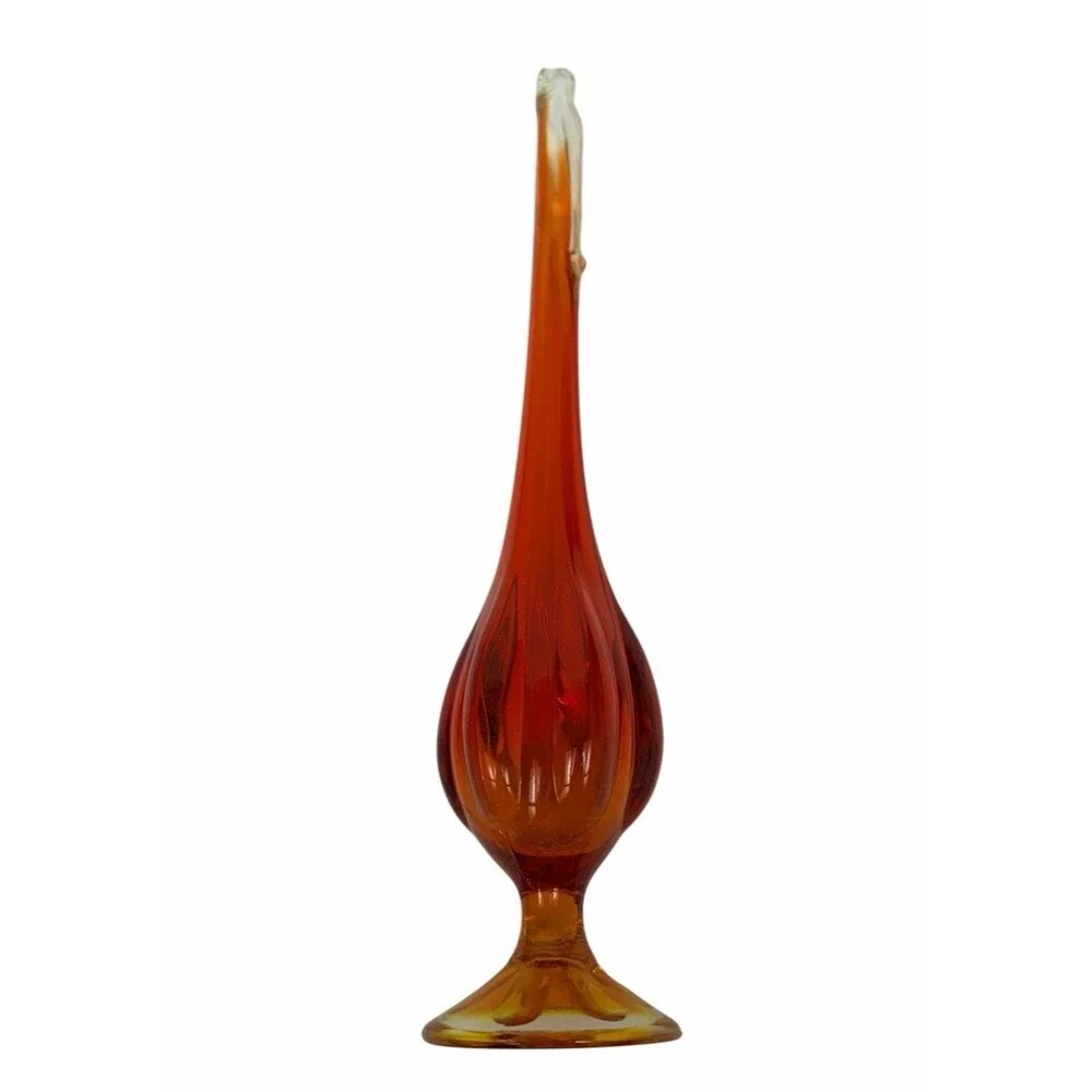 Vintage Viking Orange Amberina Glass Swung Smooth Bud Vase 12.5